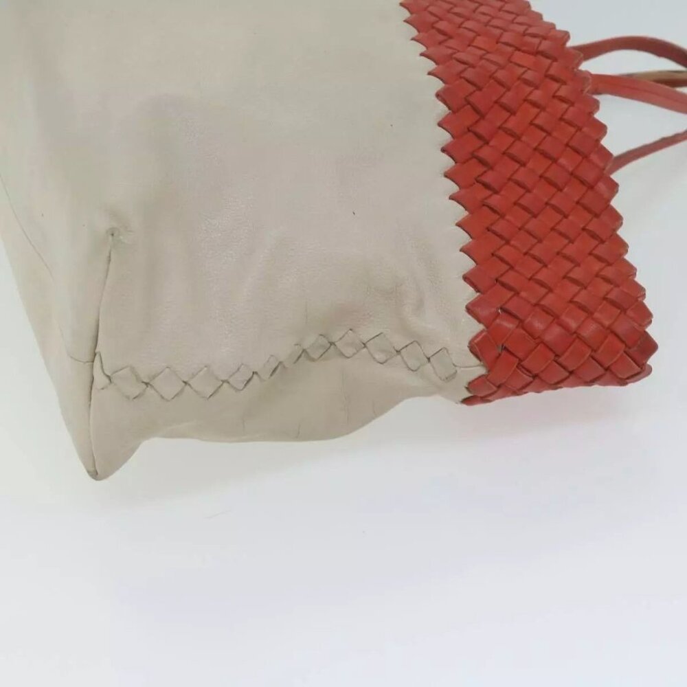 Bottega Veneta Red Woven Leather and Ivory Taupe Leather Tote Bag - Picture 7 of 10